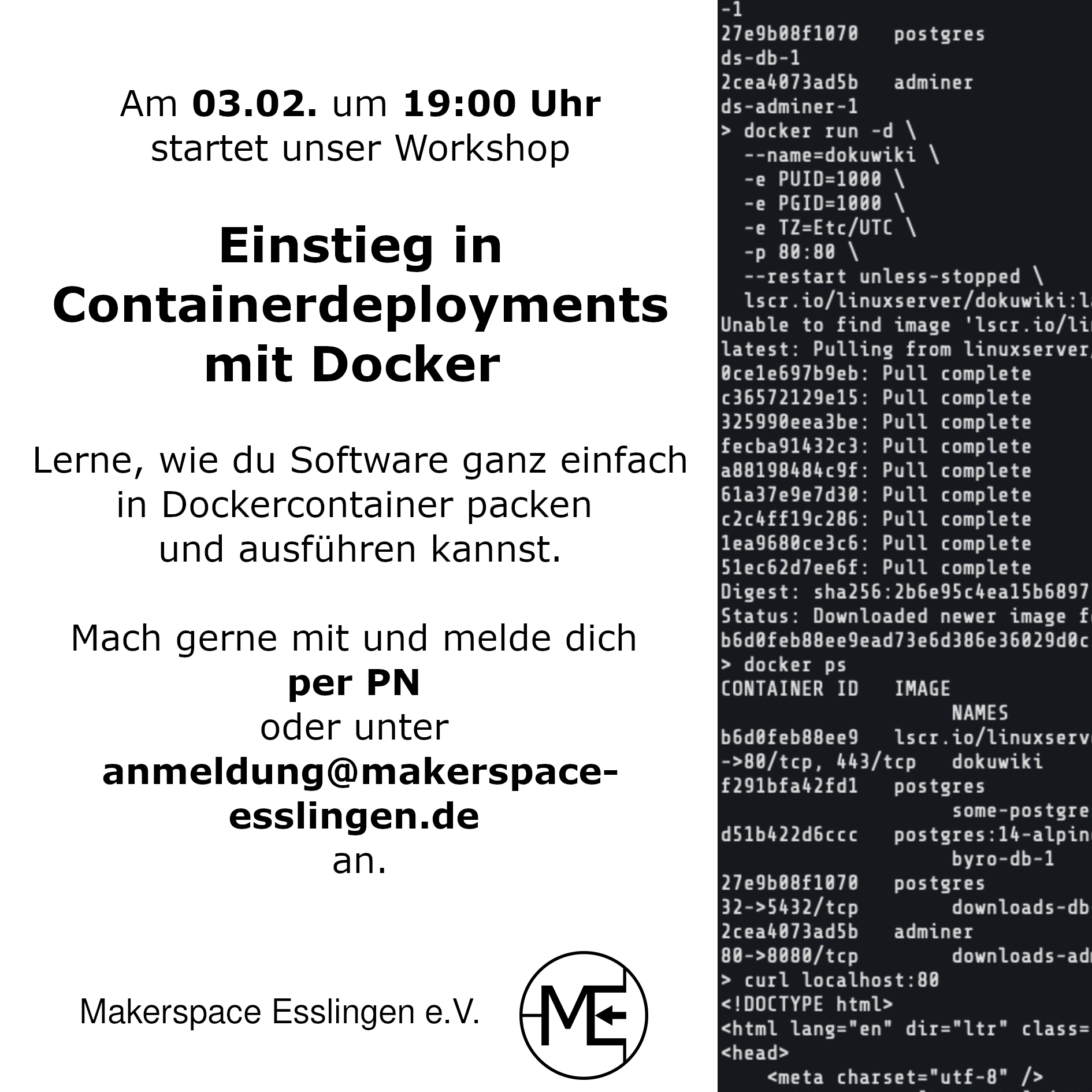 Einladungsflyer Dockerworkshop